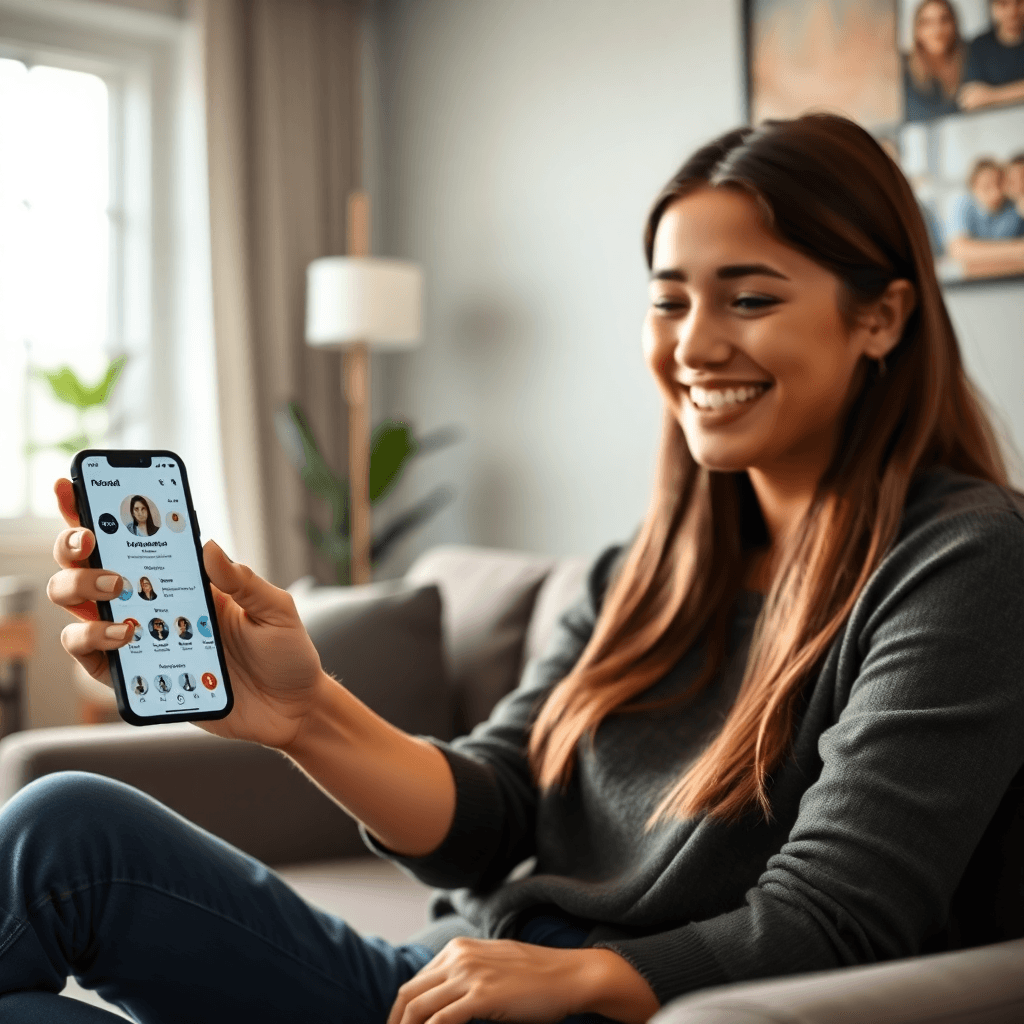 Happy student using language learning app